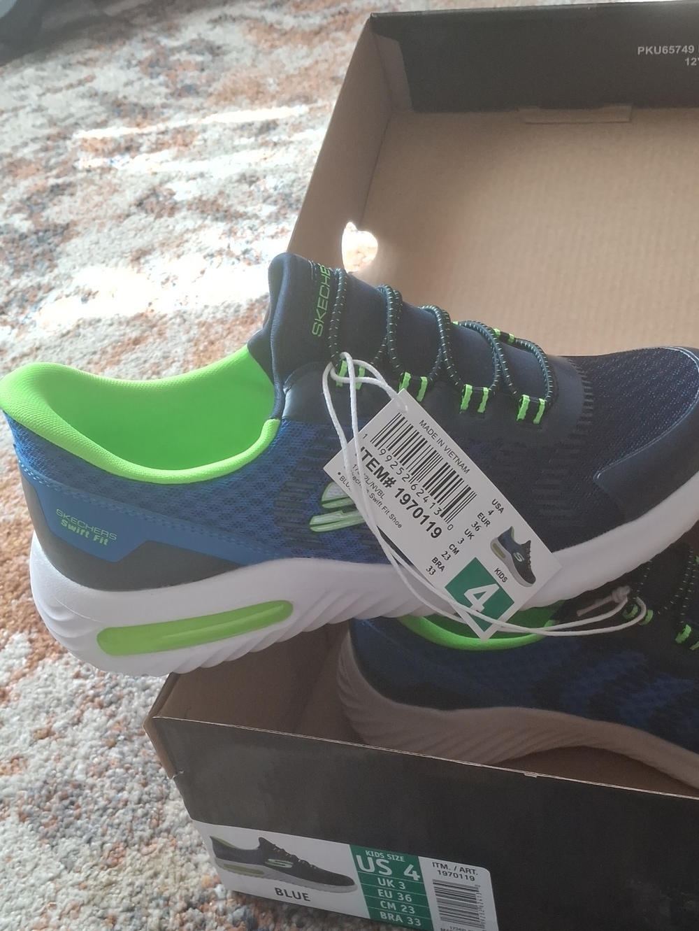 Skechers Men's Navy and Neon Green Athletic Sneakers